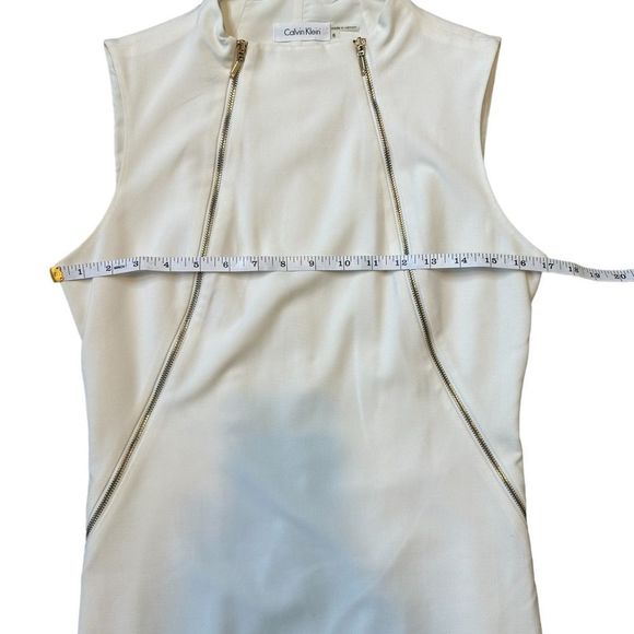Calvin Klein Cream Zipper Detail Sleeveless Sheath Dress Size 6 - Picture 11 of 16